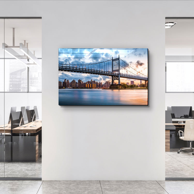 ・" Sunset With Brooklyn Bridge"・Glass Wall Art | Artdesigna Glass Printing Wall Arts.