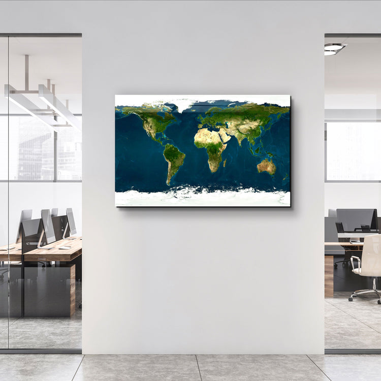 ・"Satellite World Map"・Glass Wall Art | Artdesigna Glass Printing Wall Arts.