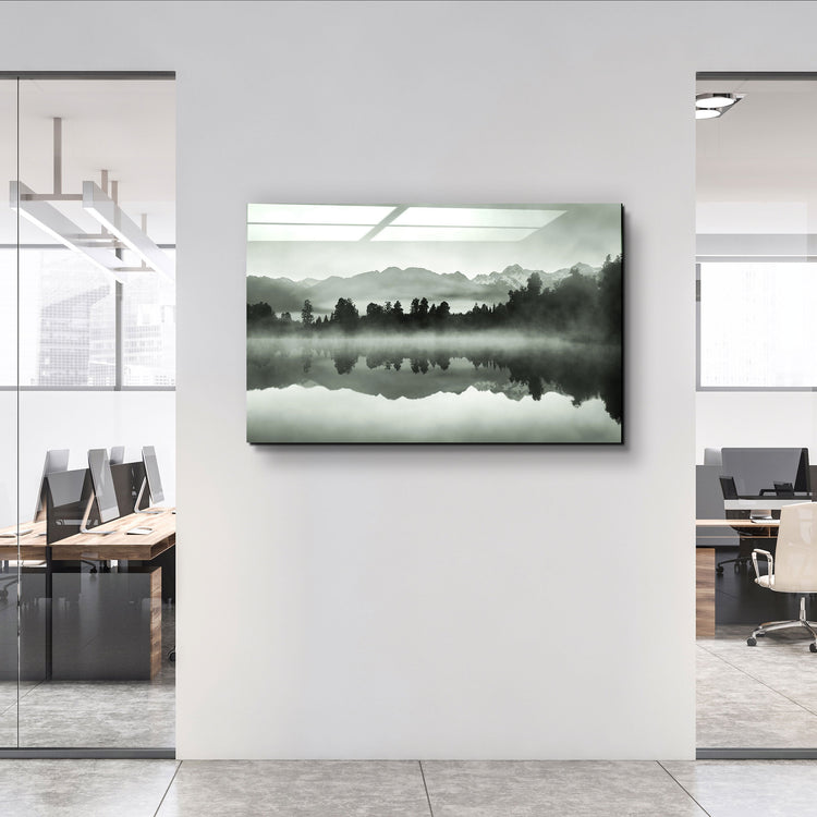 ・"Foggy Lake"・Glass Wall Art | Artdesigna Glass Printing Wall Arts.