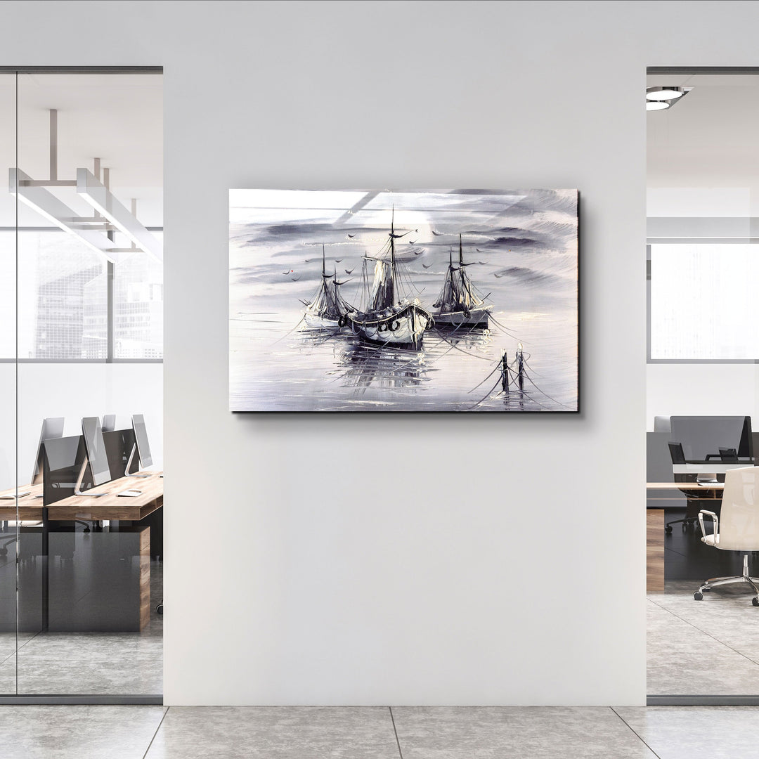 ・"White Boats"・Glass Wall Art | Artdesigna Glass Printing Wall Arts.