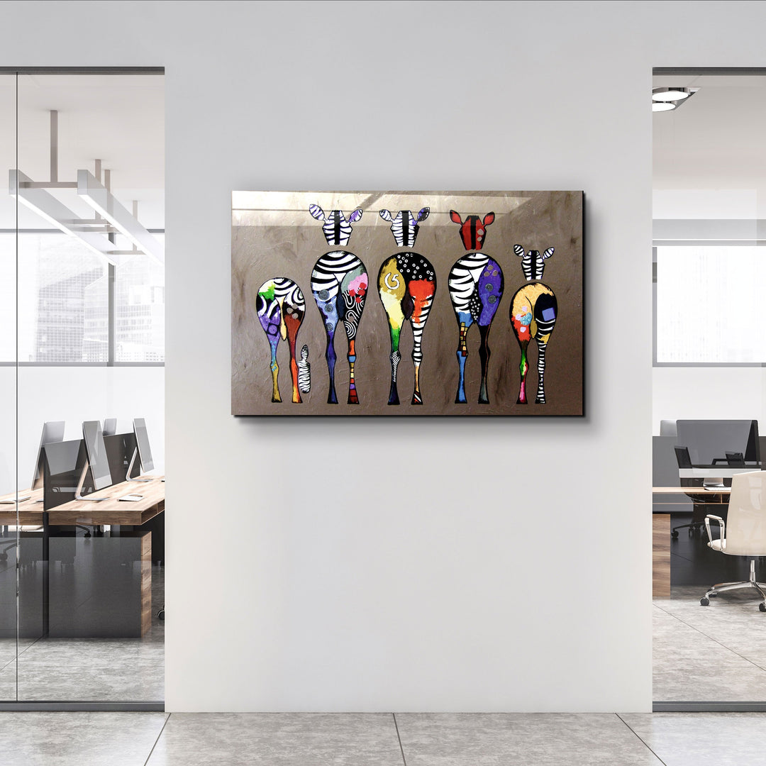 ・"Colorful Zebra Family"・Glass Wall Art | Artdesigna Glass Printing Wall Arts.