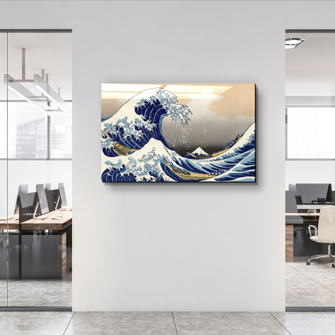 ・"The Great Wave off Kanagawa (1829) by Hokusai"・Glass Wall Art | Artdesigna Glass Printing Wall Arts.