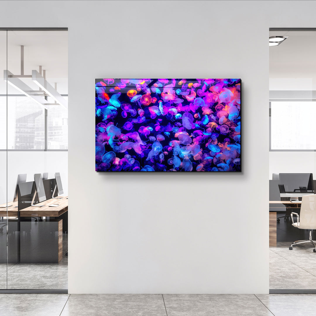 ・"The Colorful Jellyfishes"・Glass Wall Art | Artdesigna Glass Printing Wall Arts.