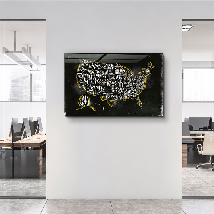 ・"The US States"・Glass Wall Art | Artdesigna Glass Printing Wall Arts.