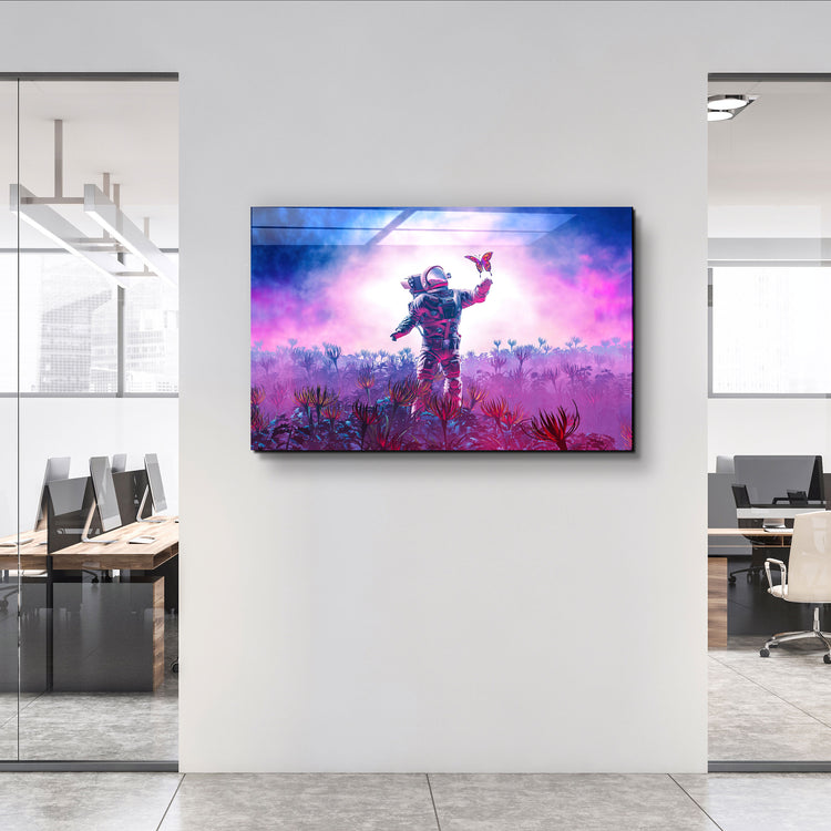 ・"Astronaut With Butterfly"・Glass Wall Art | Artdesigna Glass Printing Wall Arts.