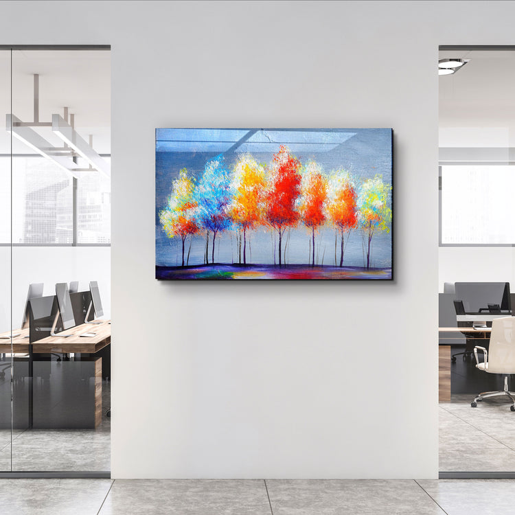 ・"Colorful Trees"・Glass Wall Art | Artdesigna Glass Printing Wall Arts.