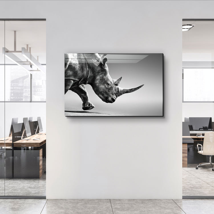 ・"Black Rhinoceros"・Glass Wall Art | Artdesigna Glass Printing Wall Arts.