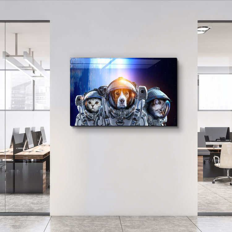 ・"Dog&Cat With Space Suits"・Glass Wall Art | Artdesigna Glass Printing Wall Arts.