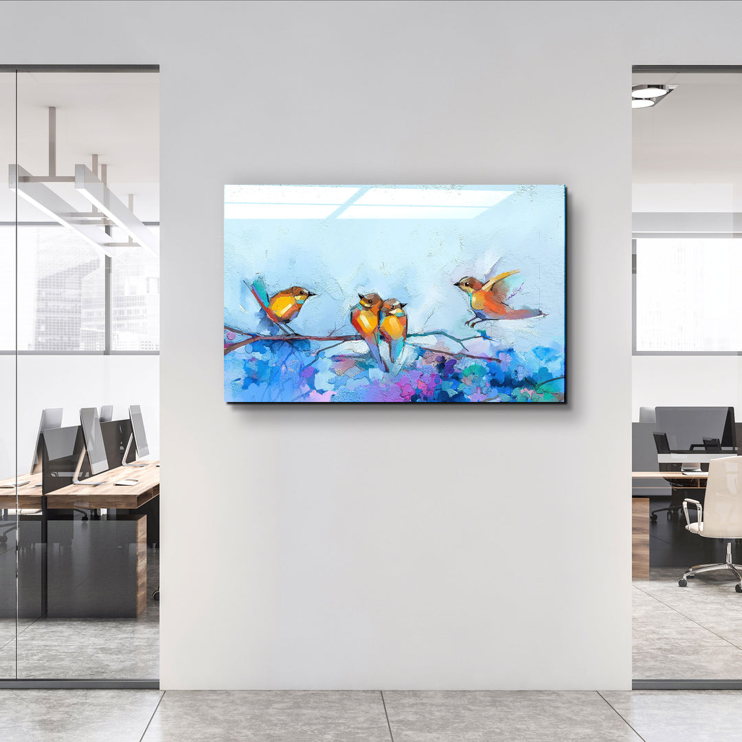 ・"Birds With Flower Painting"・Glass Wall Art | Artdesigna Glass Printing Wall Arts.