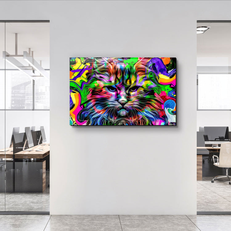 ・"Colorful Cat"・Glass Wall Art | Artdesigna Glass Printing Wall Arts.