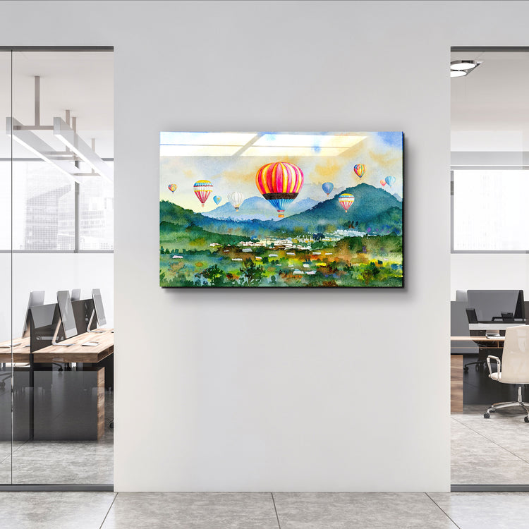 ・"The Village Of Hot Air Balloon"・Glass Wall Art | Artdesigna Glass Printing Wall Arts.