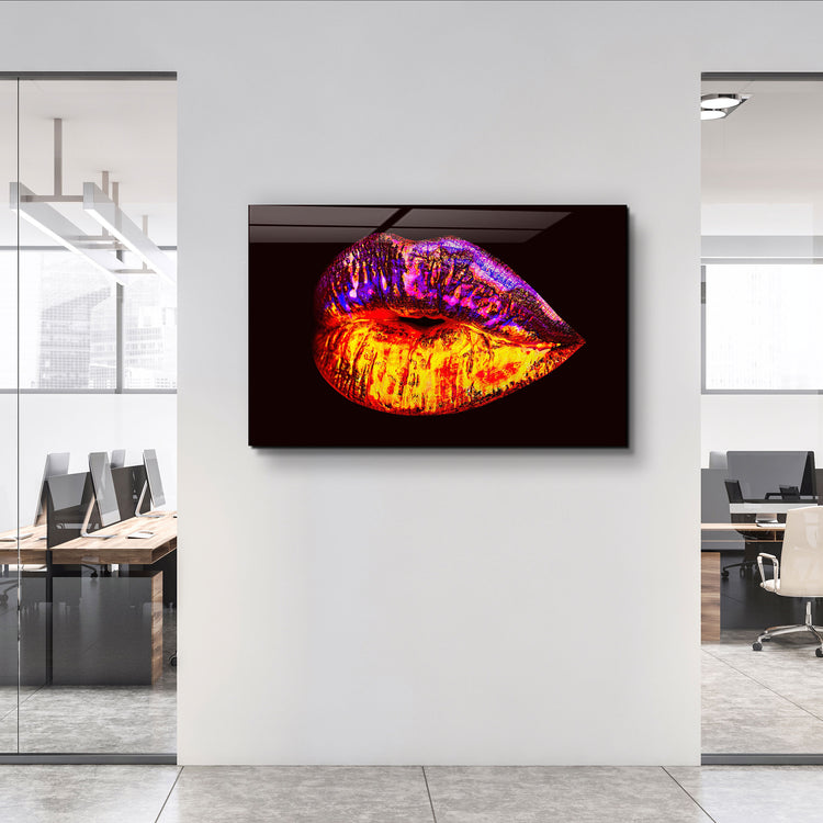 ・"Neon Lip"・Glass Wall Art | Artdesigna Glass Printing Wall Arts.