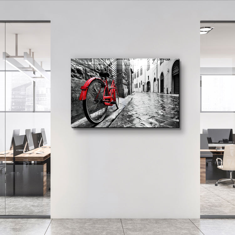 ・"The Red Bike"・GLASS WALL ART | Artdesigna Glass Printing Wall Arts.