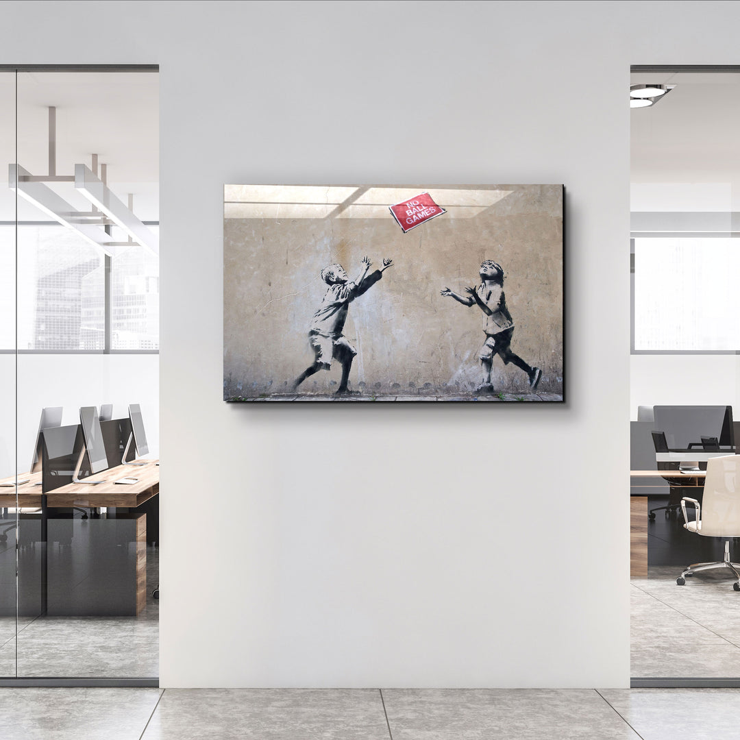 ・"Banksy - No Ball Games"・Glass Wall Art | Artdesigna Glass Printing Wall Arts.