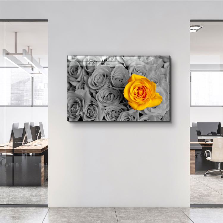 ・"Yellow Rose"・Glass Wall Art | Artdesigna Glass Printing Wall Arts.