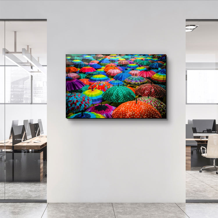 ・"Colorful Umbrellas"・Glass Wall Art | Artdesigna Glass Printing Wall Arts.