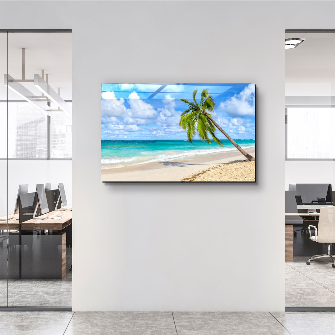 ・"Palm Tree & Beach"・Glass Wall Art | Artdesigna Glass Printing Wall Arts.