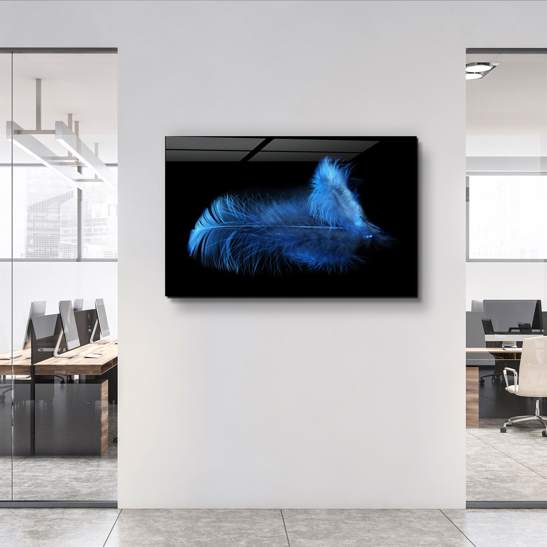 ・"Blue Feather"・Glass Wall Art | Artdesigna Glass Printing Wall Arts.