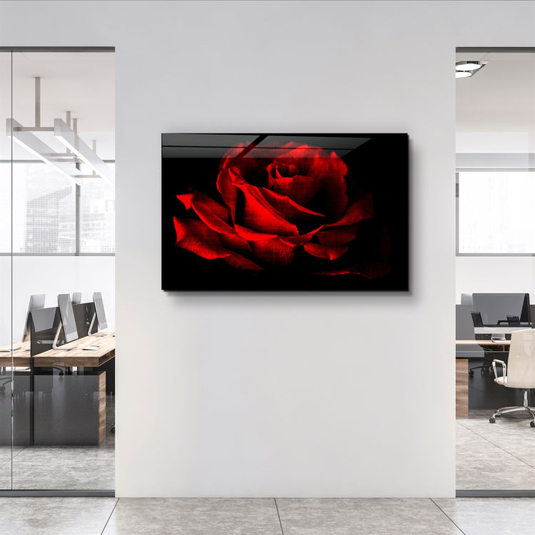 ・"Red Rose Vintage"・Glass Wall Art | Artdesigna Glass Printing Wall Arts.