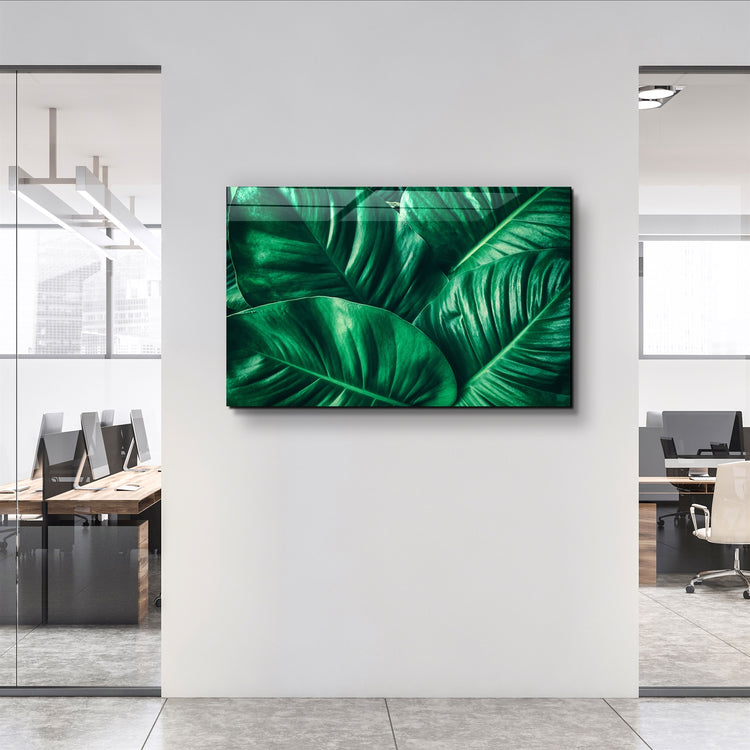 ・"Green Tropical Leaf"・Glass Wall Art | Artdesigna Glass Printing Wall Arts.