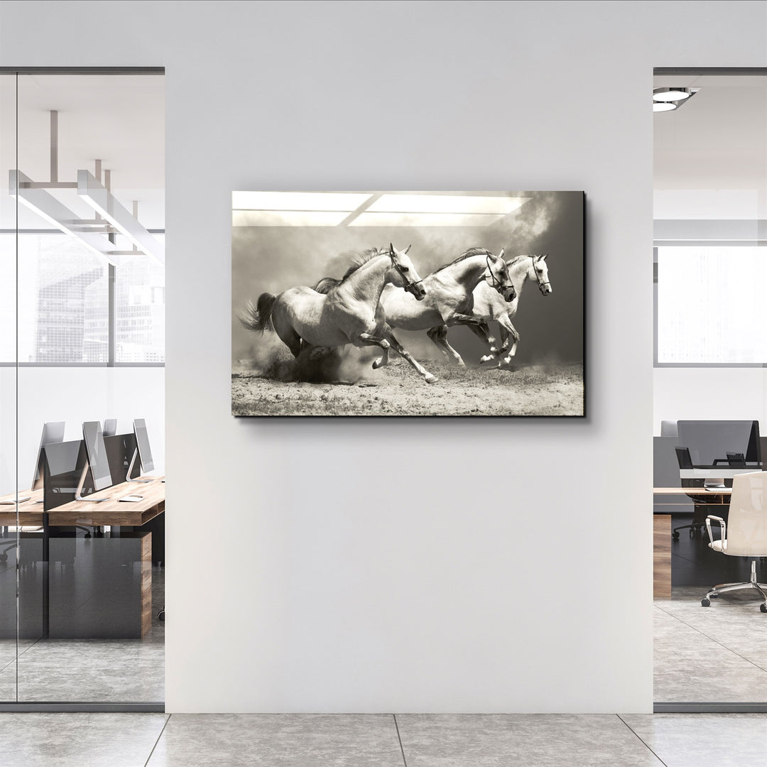 ・"Running Horses"・Glass Wall Art | Artdesigna Glass Printing Wall Arts.