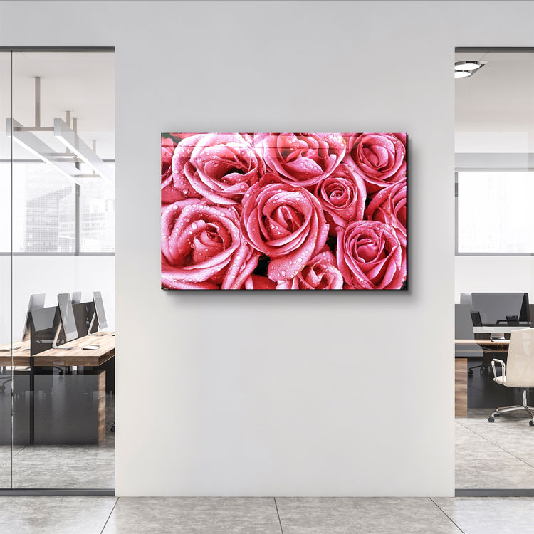 ・"Pink Rose"・Glass Wall Art | Artdesigna Glass Printing Wall Arts.