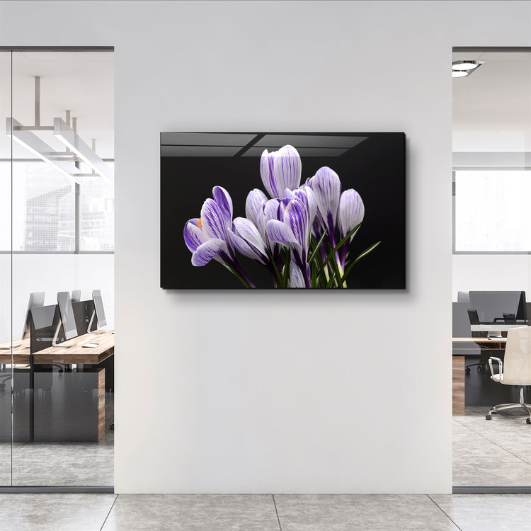 ・"Purple Flowers"・Glass Wall Art | Artdesigna Glass Printing Wall Arts.