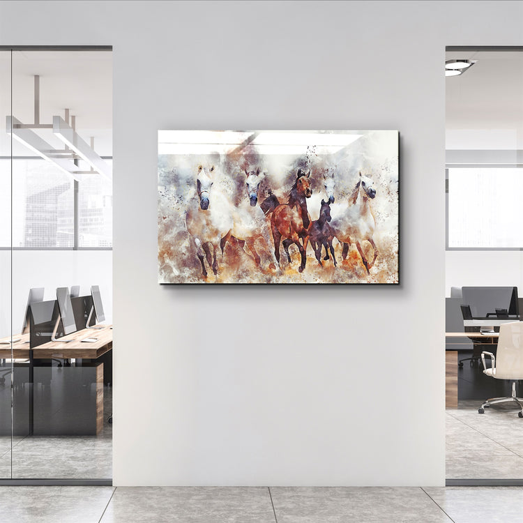 ・"Running Horses"・Glass Wall Art | Artdesigna Glass Printing Wall Arts.