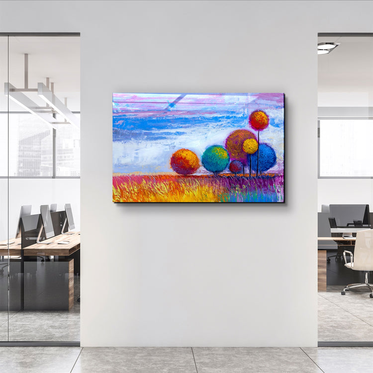 ・"Colorful Trees"・Glass Wall Art | Artdesigna Glass Printing Wall Arts.