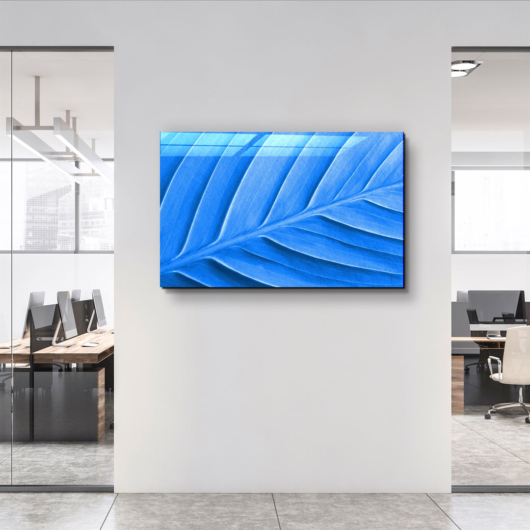 ・"Blue Leaf"・Glass Wall Art | Artdesigna Glass Printing Wall Arts.