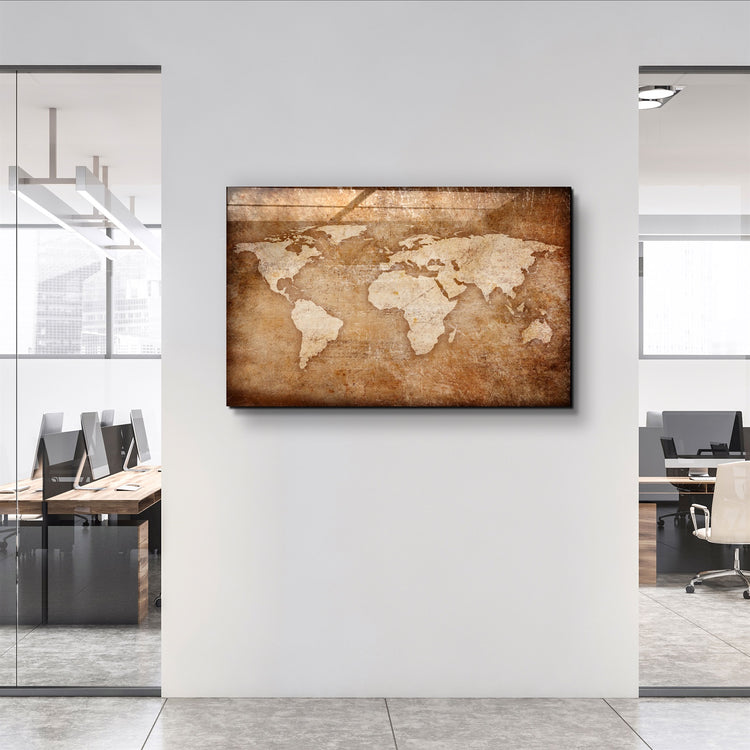 ・"World Map Classic"・Glass Wall Art | Artdesigna Glass Printing Wall Arts.