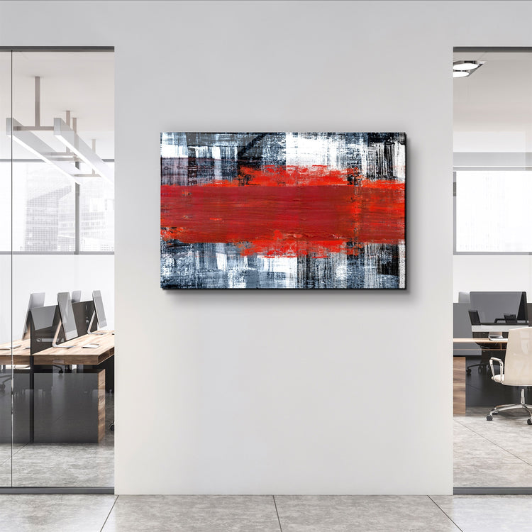 ・"Red Thick Line"・Glass Wall Art | Artdesigna Glass Printing Wall Arts.