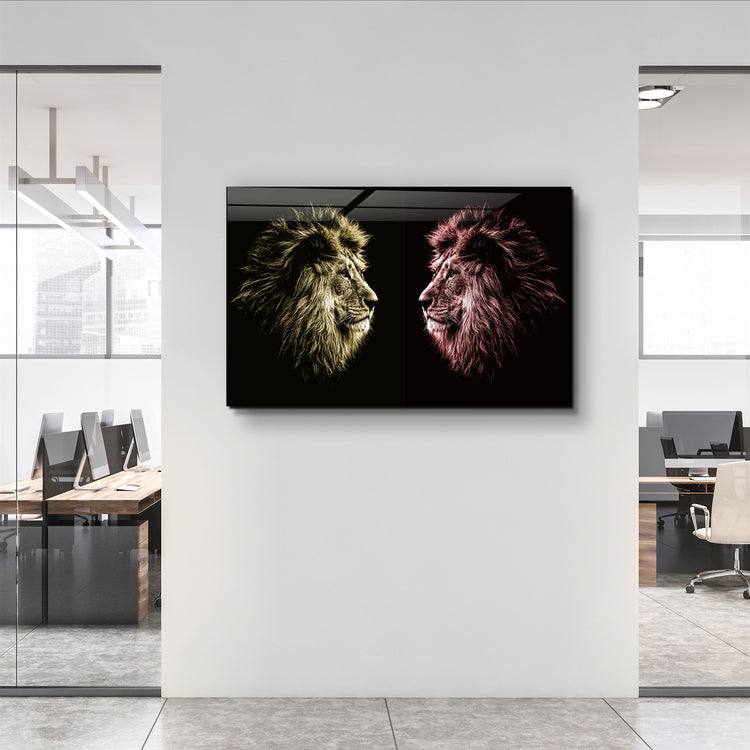 ・"Lions Confrontation YR "・Glass Wall Art | Artdesigna Glass Printing Wall Arts.