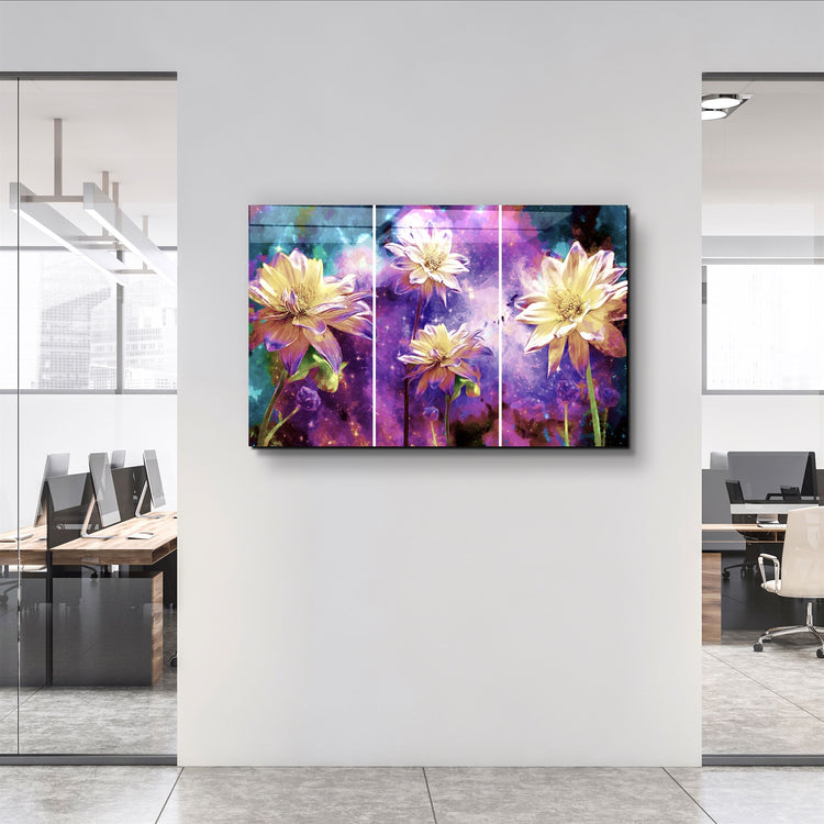 ・"Divided Flowers Purple"・Glass Wall Art | Artdesigna Glass Printing Wall Arts.