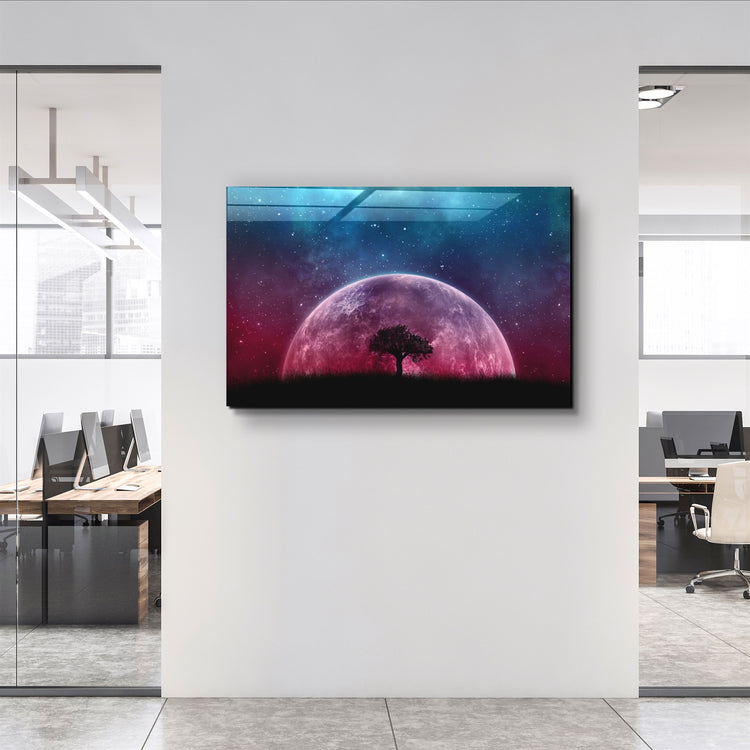 ・"PinkMoon"・Glass Wall Art | Artdesigna Glass Printing Wall Arts.