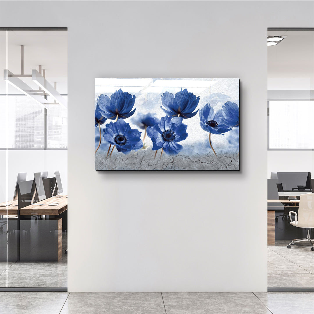 ・"Blue Flowers"・Glass Wall Art | Artdesigna Glass Printing Wall Arts.