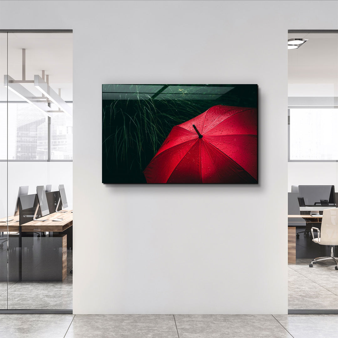 ・"Red Umbrella"・Glass Wall Art | Artdesigna Glass Printing Wall Arts.