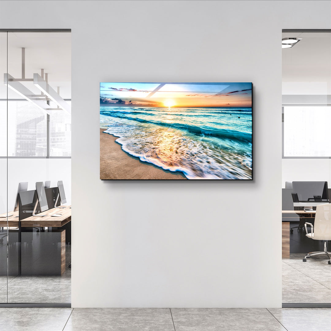 ・"Ocean and Sunset"・Glass Wall Art | Artdesigna Glass Printing Wall Arts.