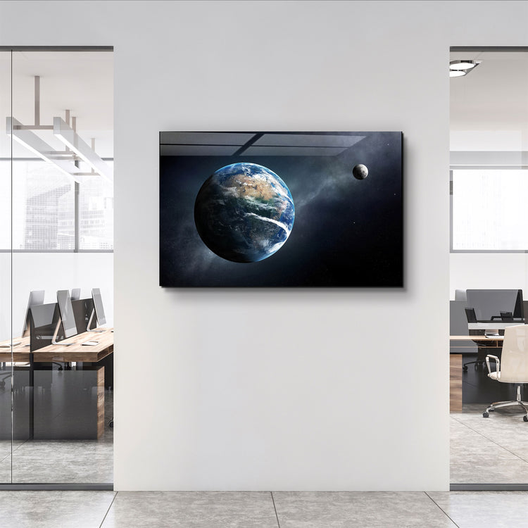 ・"World & Moon"・Glass Wall Art | Artdesigna Glass Printing Wall Arts.