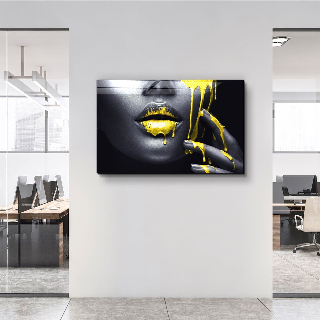 ・"Yellow Lips V2"・Glass Wall Art | Artdesigna Glass Printing Wall Arts.