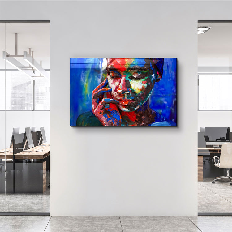 ・"Abstract Colors Woman Portrait"・Glass Wall Art | Artdesigna Glass Printing Wall Arts.