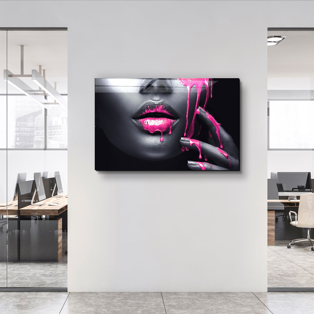 ・"Pink Lips V2"・Glass Wall Art | Artdesigna Glass Printing Wall Arts.