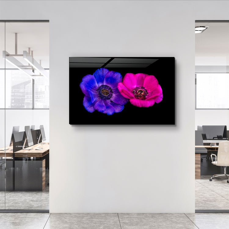 ・"Blue and Pink Flowers"・Glass Wall Art | Artdesigna Glass Printing Wall Arts.