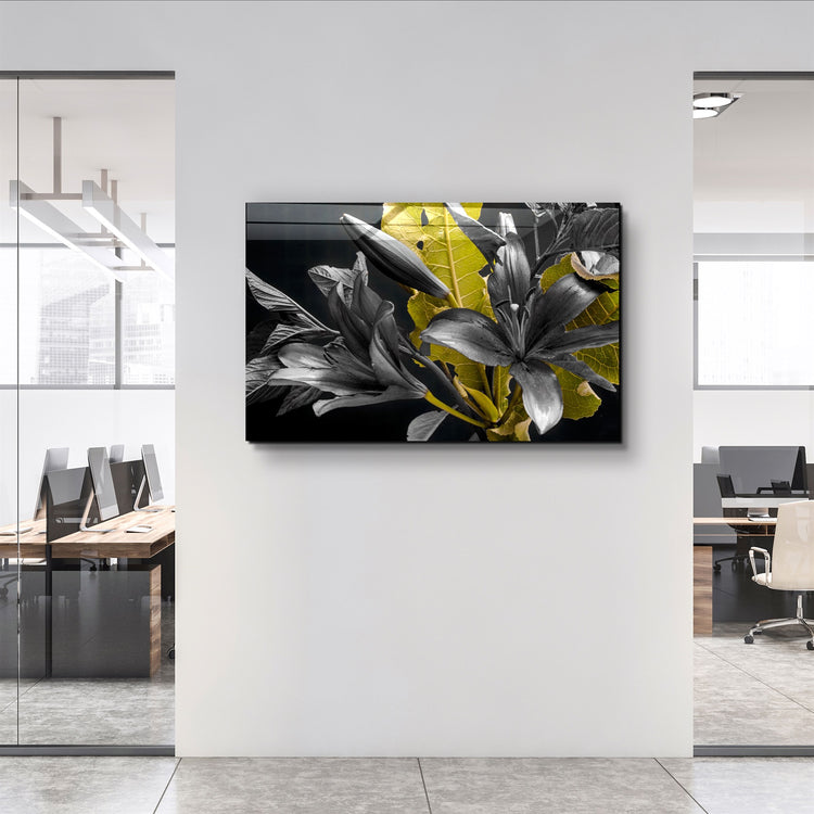 ・"Yellow and Black Flowers"・Glass Wall Art | Artdesigna Glass Printing Wall Arts.