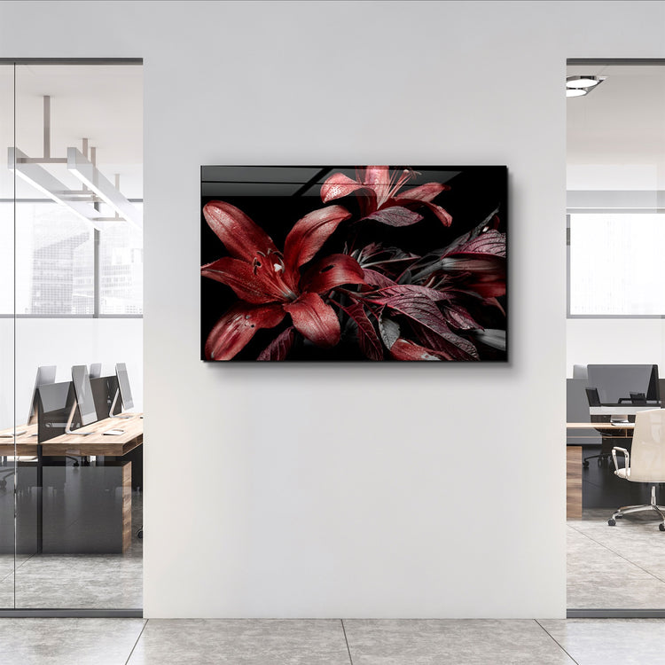 ・"Red and Black Flowers"・Glass Wall Art | Artdesigna Glass Printing Wall Arts.