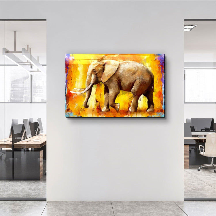 ・"Elephant Yellow"・Glass Wall Art | Artdesigna Glass Printing Wall Arts.