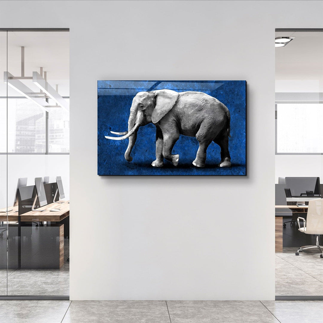 ・"Elephant Blue"・Glass Wall Art | Artdesigna Glass Printing Wall Arts.