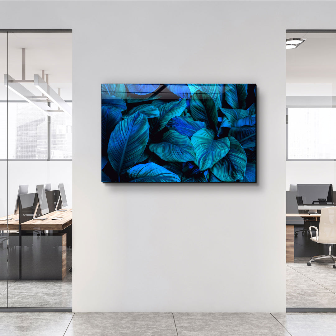 ・"Blue Leaves"・Glass Wall Art