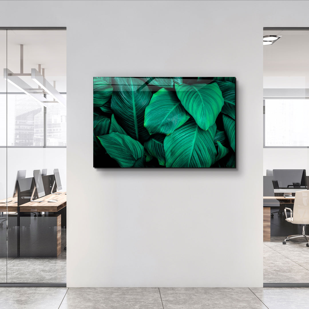 ・"Green Leaves"・Glass Wall Art