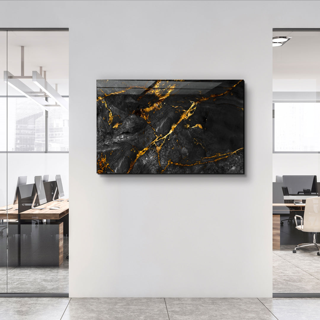 ・"Black Marble with Golden Dust"・Glass Wall Art